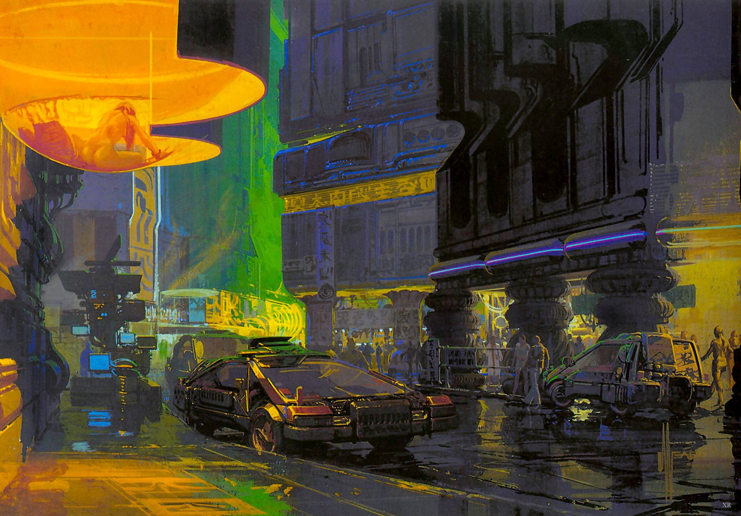cyberpunk style and futurism of Syd Mead